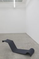 Eva Grubinger - Café Nihilism / Pinstripe, metal construction, fabric (pinstripe), 160 cm x 53 cm x 48 cm