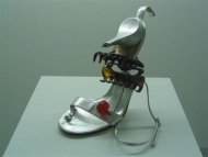 Cocktail Mouse Trap 2, 2003, stiletto sandal, hair slide, maraschino cherry