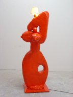 David Ben White, Red lamp, 2016, Herculite 2, wood, metal, internal foam, spray paint, electrical fixings, 52cm x 49 cm x 147cm